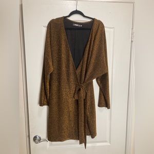 Misguided Plus Glitter Wrap Mini Dress,Size 18,Bronze ,Metallic,NYE,Festive